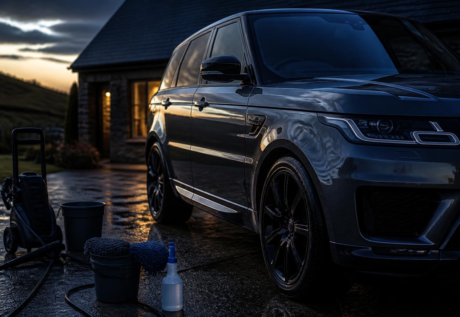 Freshly valeted SUV with a glossy finish on a driveway in South Wales